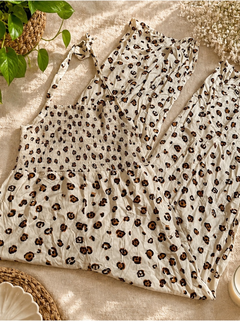 Leopard Print Halter Jumpsuit- Ivory/Brown